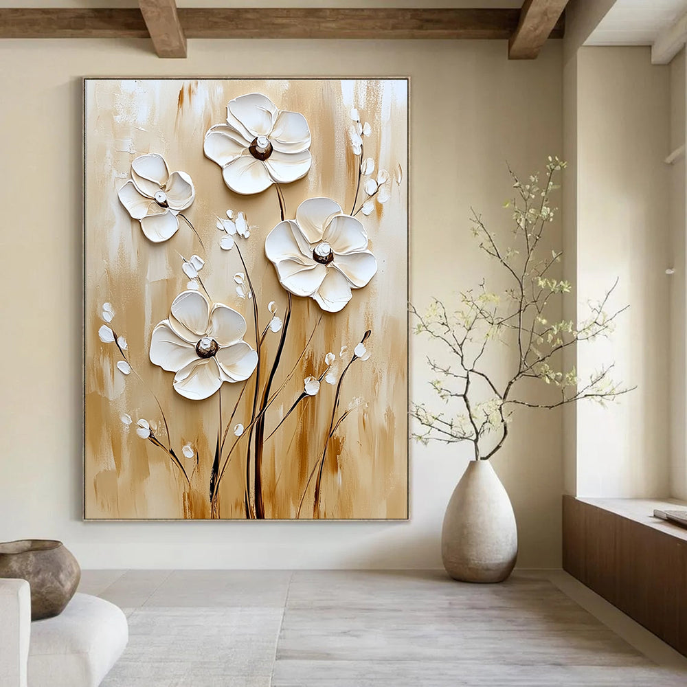 3D Cream - Colored Flowers Tactile Abstract Painting for Cozy Interiors GAB1527