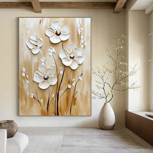 3D Cream - Colored Flowers Tactile Abstract Painting for Cozy Interiors GAB1527