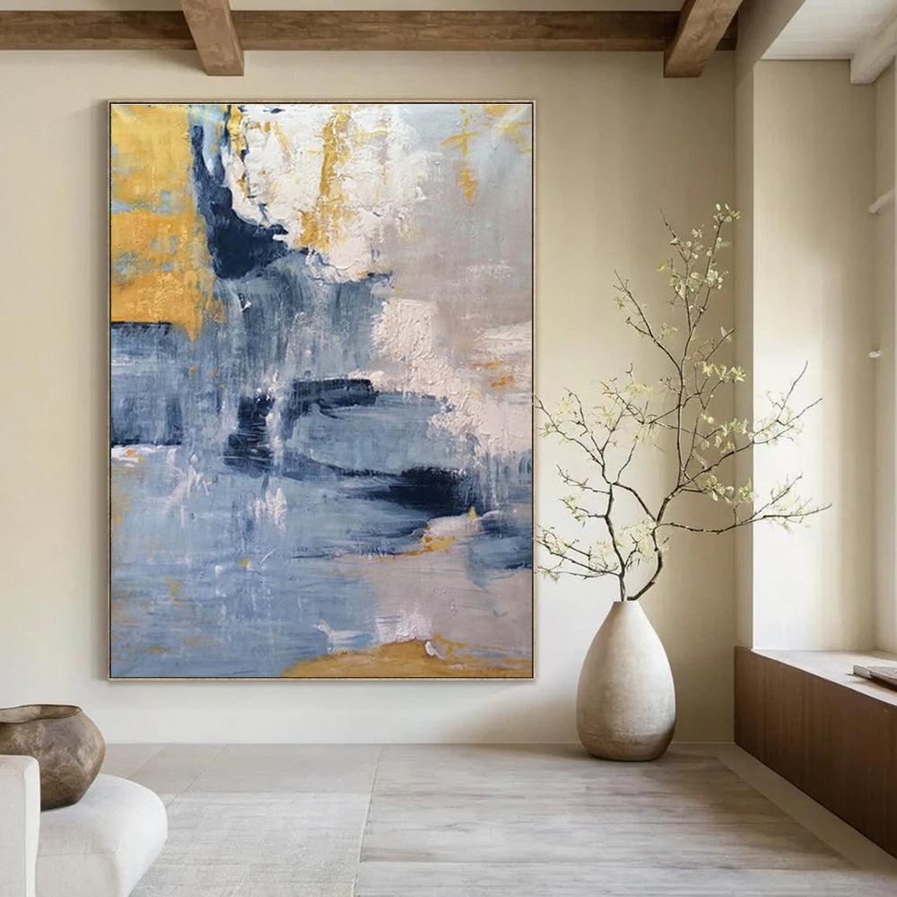Dynamic Blue - Gold Abstract Flow Painting for Luxe Spaces HENG253