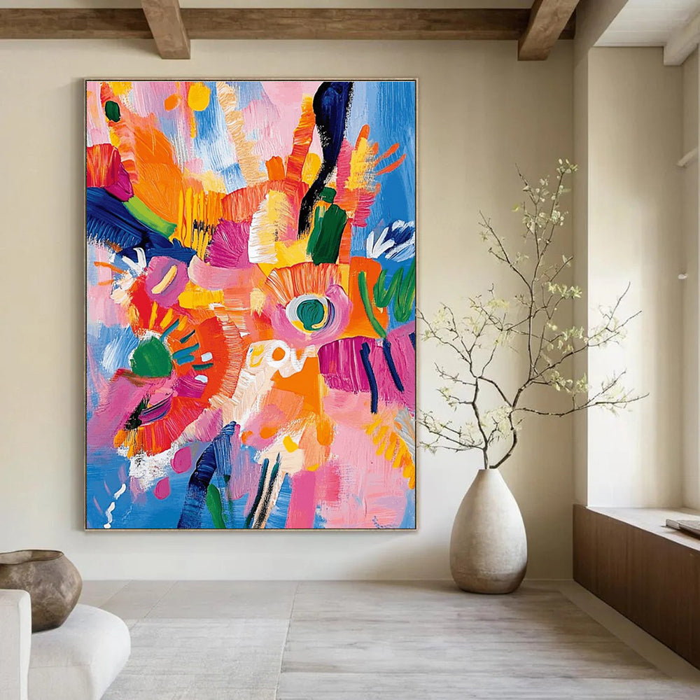 Energetic Bold Floral Abstract Painting for Cheerful Spaces HENG287