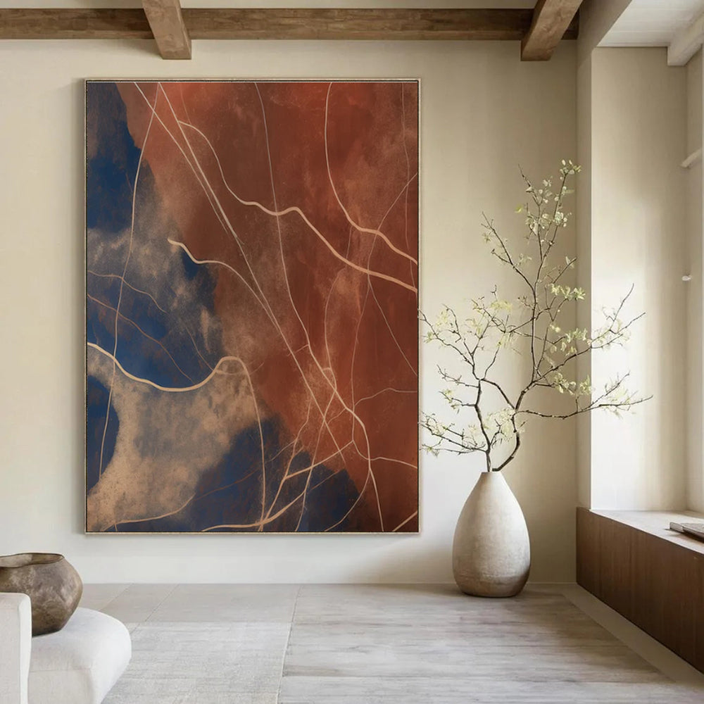 Brown - Blue Line Abstract Painting for Modern Living Rooms HENG120