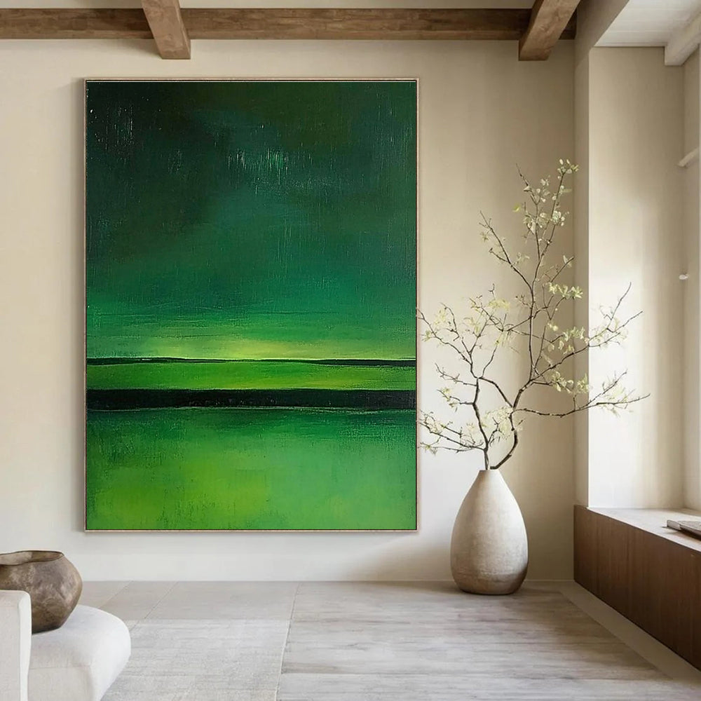Green Horizon Stripes Abstract Painting for Minimalist Living GAB0767