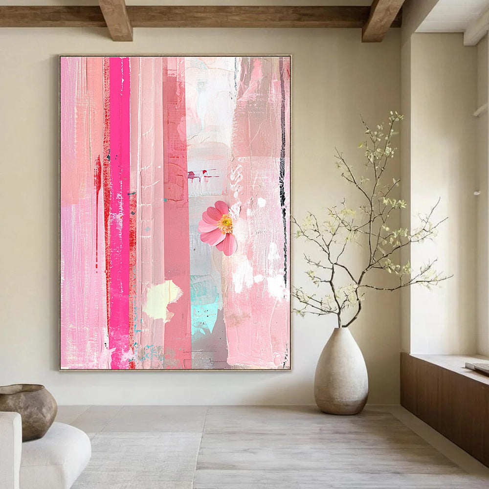 Pink Collage with Flower Abstract Painting for Artistic Spaces GAB1454