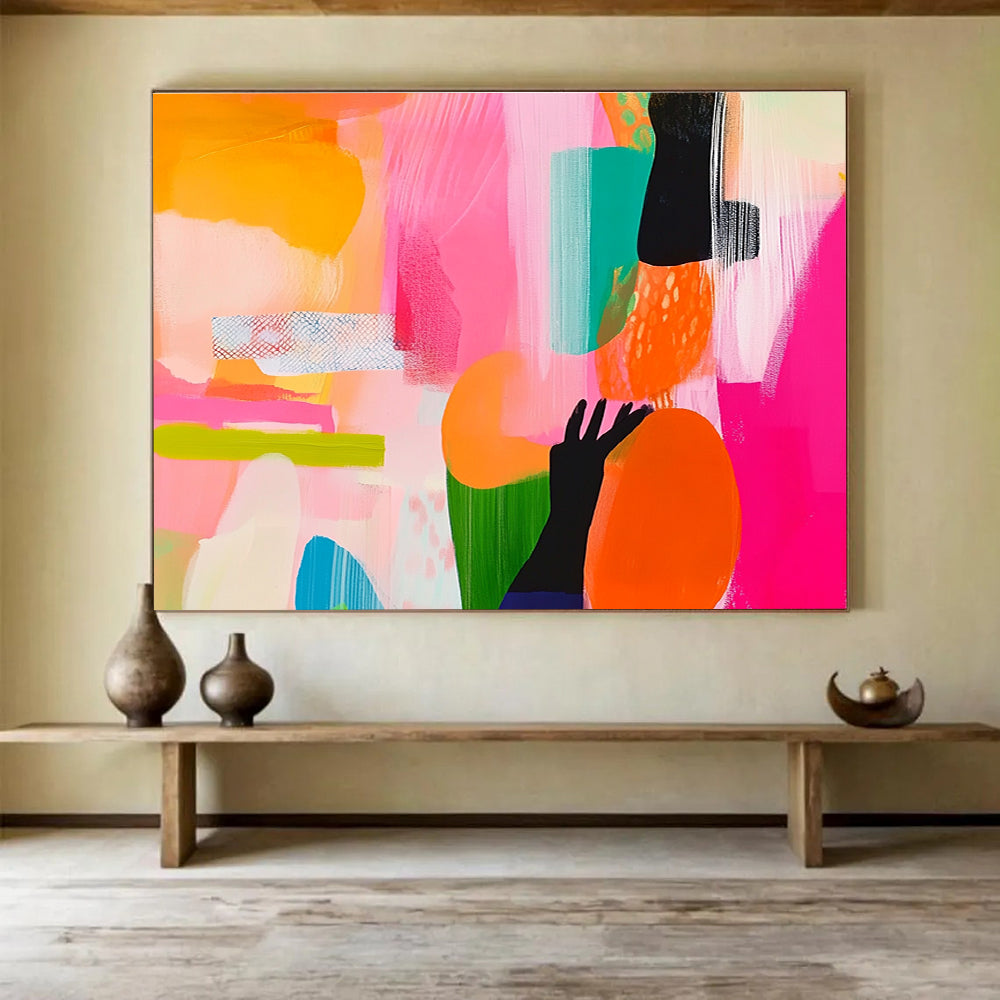 Pink and Orange Abstract Painting with Bold, Expressive Energy ABS458