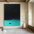 Night Lake with Boat Abstract Painting for Serene Bedroom Retreats GAB1341