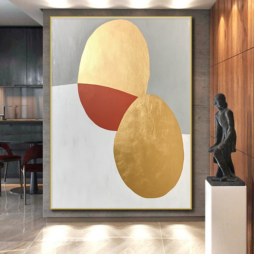Geometric Gold and Red Abstract Painting with Regal Touch WINK306