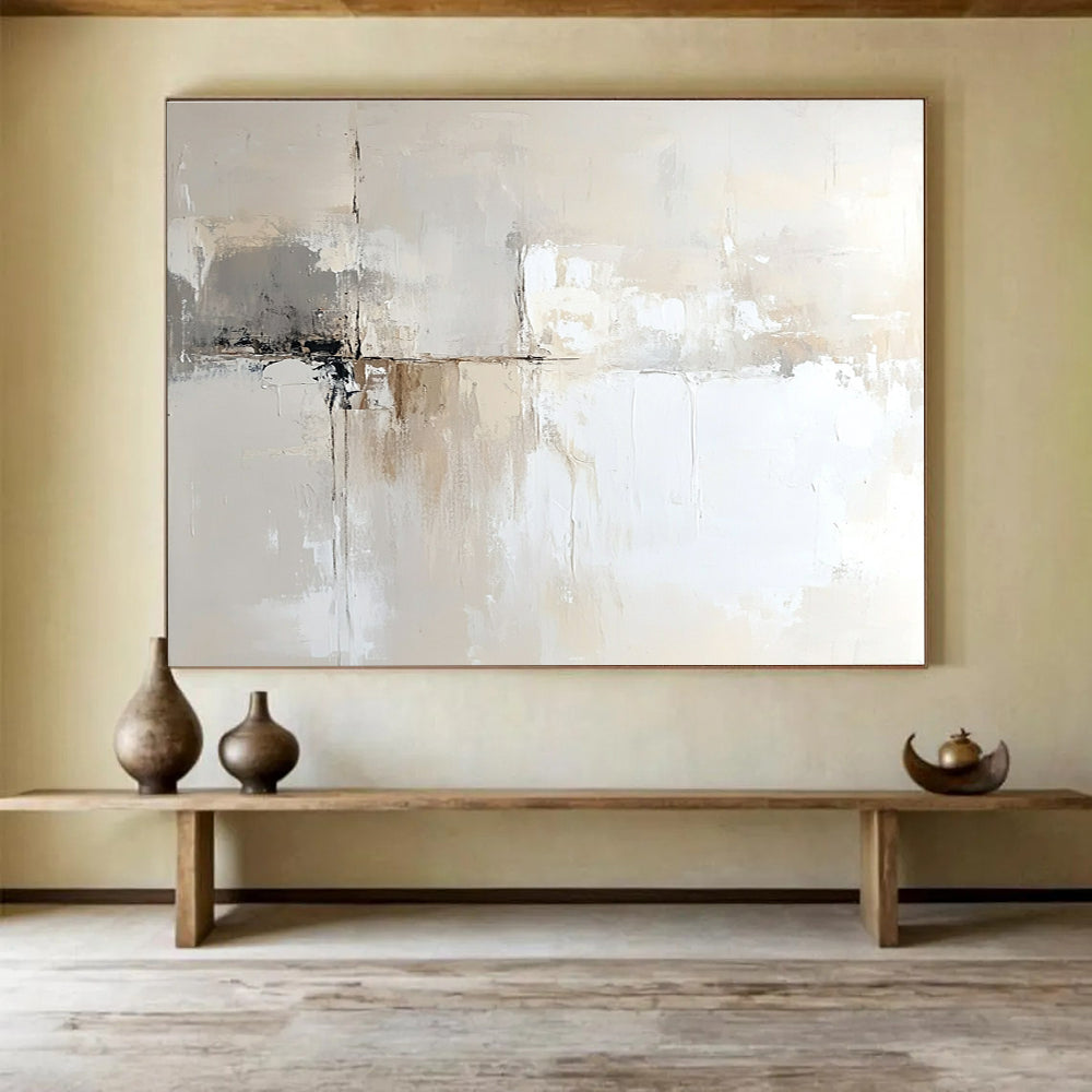 Beige and Gray Abstract Painting with Subtle, Textured Minimalism ABS450