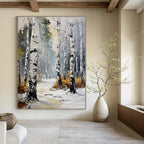 Winter Birch Forest Abstract Painting for Cozy Cabin Living Rooms GAB1310
