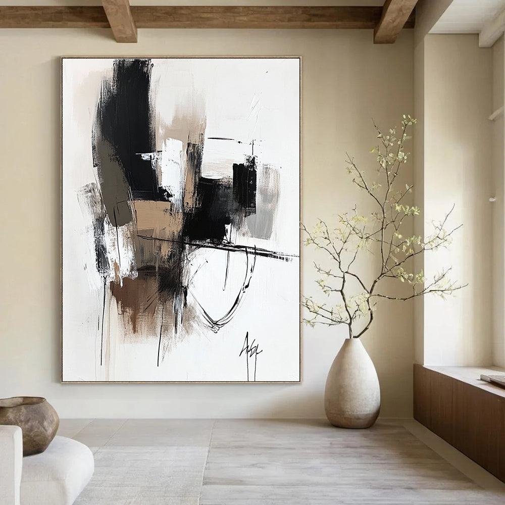 Monochrome Geometric Abstract Painting for Corporate Reception Areas GAB1236