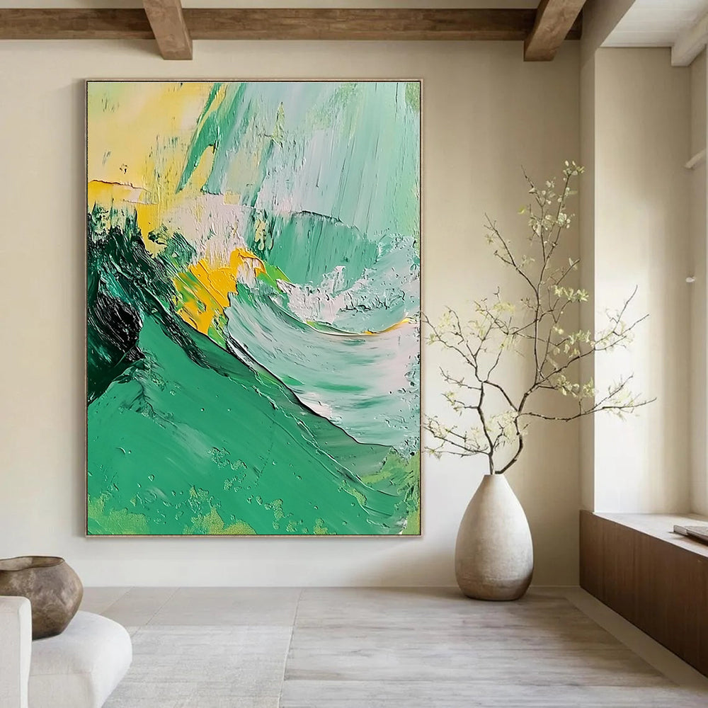 Green Yellow Wave Abstract Painting for Eco - Friendly Studios GAB0766