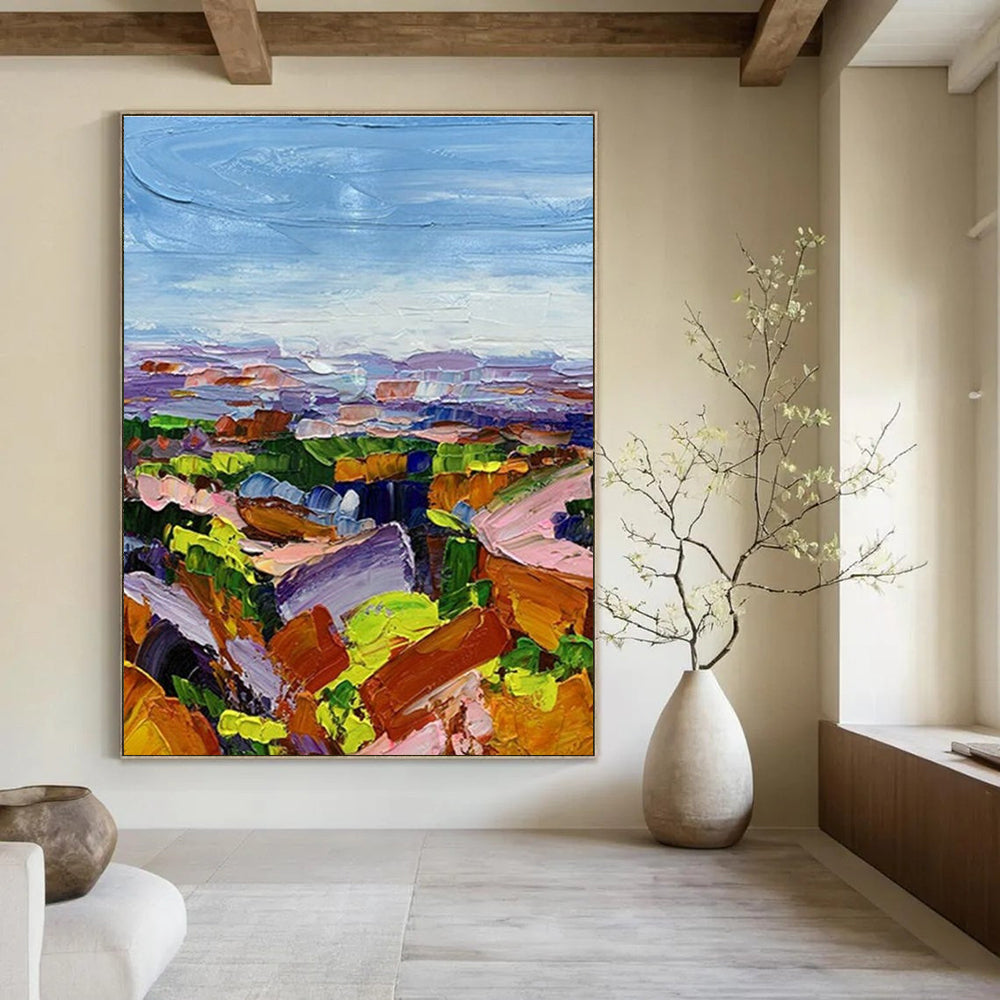 Vivid Colorful Landscape Impasto Painting for Nature - Inspired Spaces HENG276