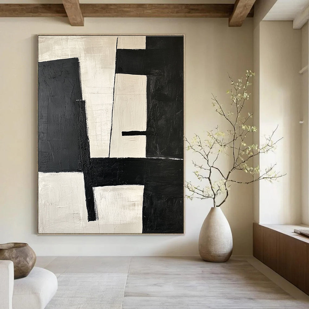 Black and White Minimalist Abstract Painting for Scandinavian - Style Homes GAB0885