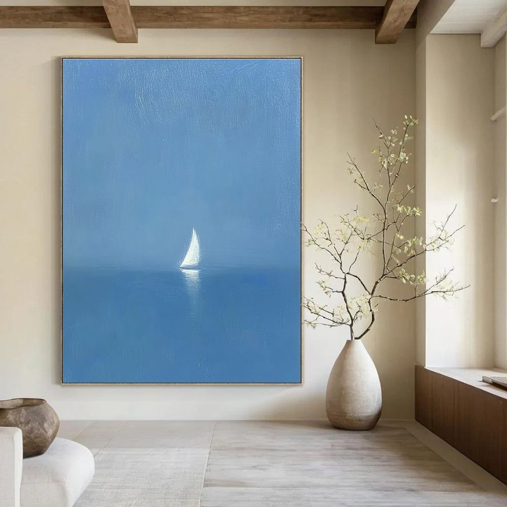 Solitary Sailboat at Sea Serene Maritime Abstract Painting GAB0236