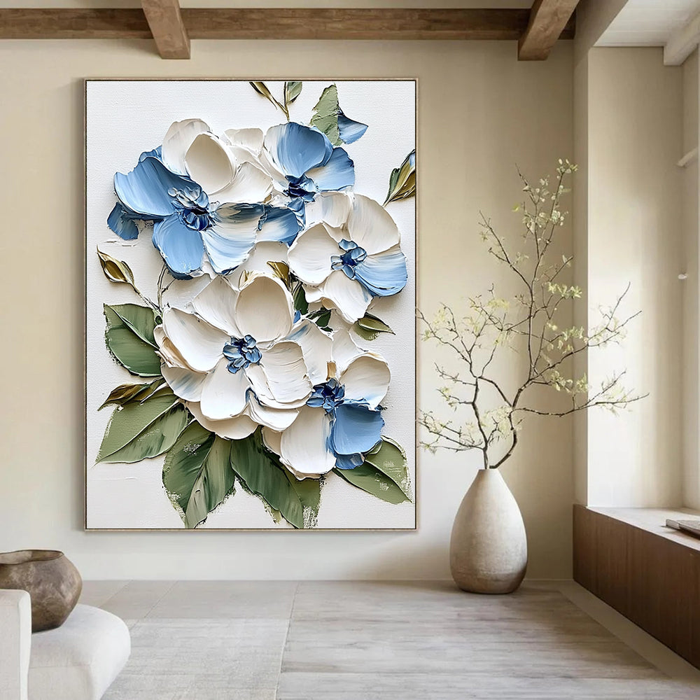 Blue and White Flower Bouquet Romantic Abstract Painting for Dining Rooms GAB1518