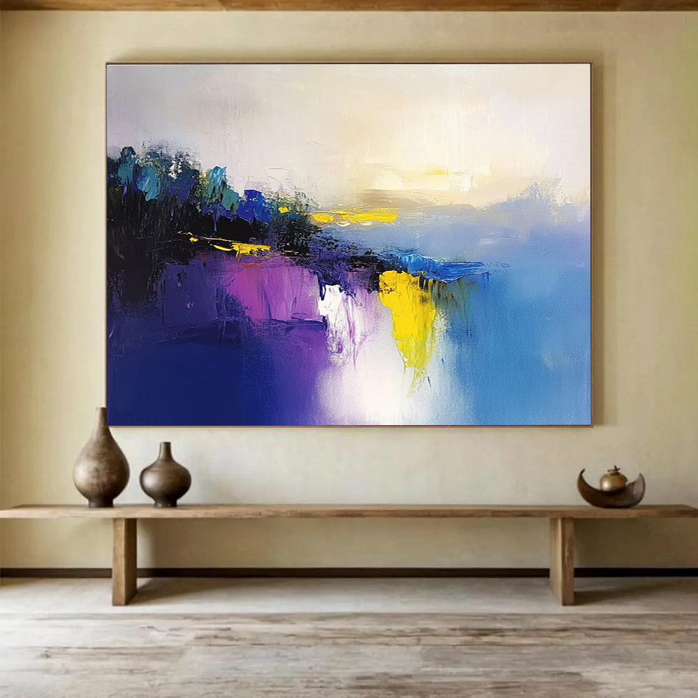 Colorful Lake Reflection Abstract Painting with Vibrant, Harmonious Reflections ABS475