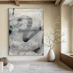 Monochromatic Ink Abstract Painting for Minimalist Art Galleries HENG189