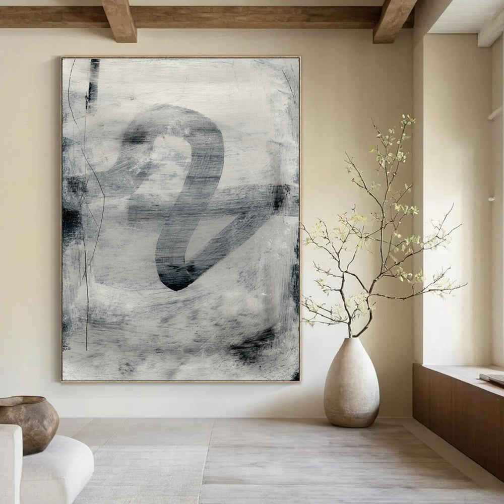 Monochromatic Ink Abstract Painting for Minimalist Art Galleries HENG189