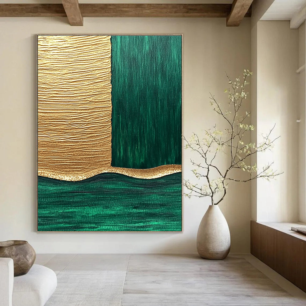 Gold and Green Geometry Abstract Painting for Luxury Hotel Suites GAB1332