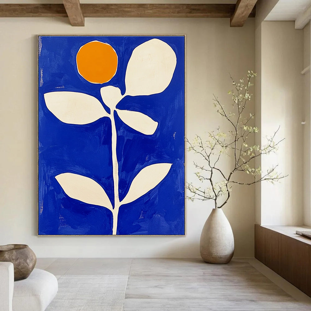 Minimalist Blue and White Flower Abstract Painting GAB0039