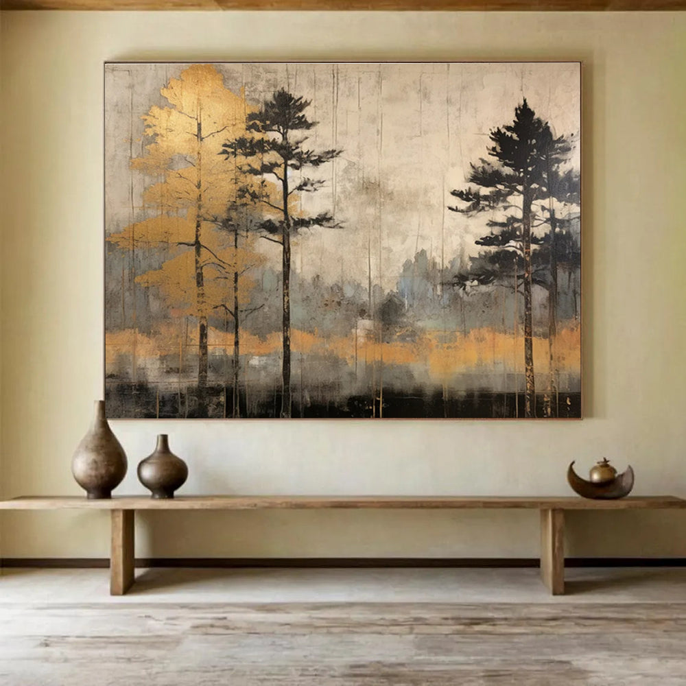 Forest with Gold Trees Abstract Painting for Nature - Inspired Retreats YHT105