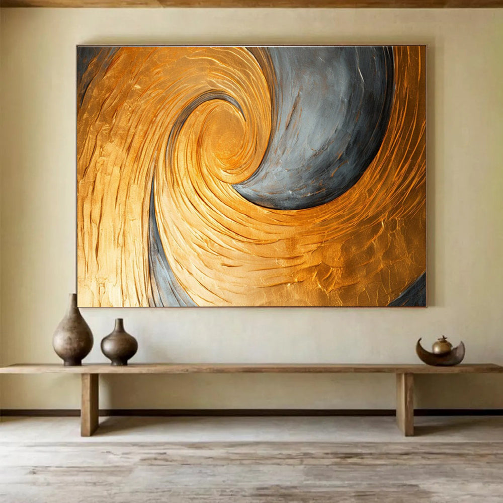 Golden Spiral Abstract Painting for Opulent Entrances YHT176