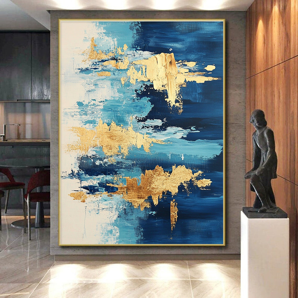 Blue - Gold Abstract Flow Painting with Fluid Luxury WINK373
