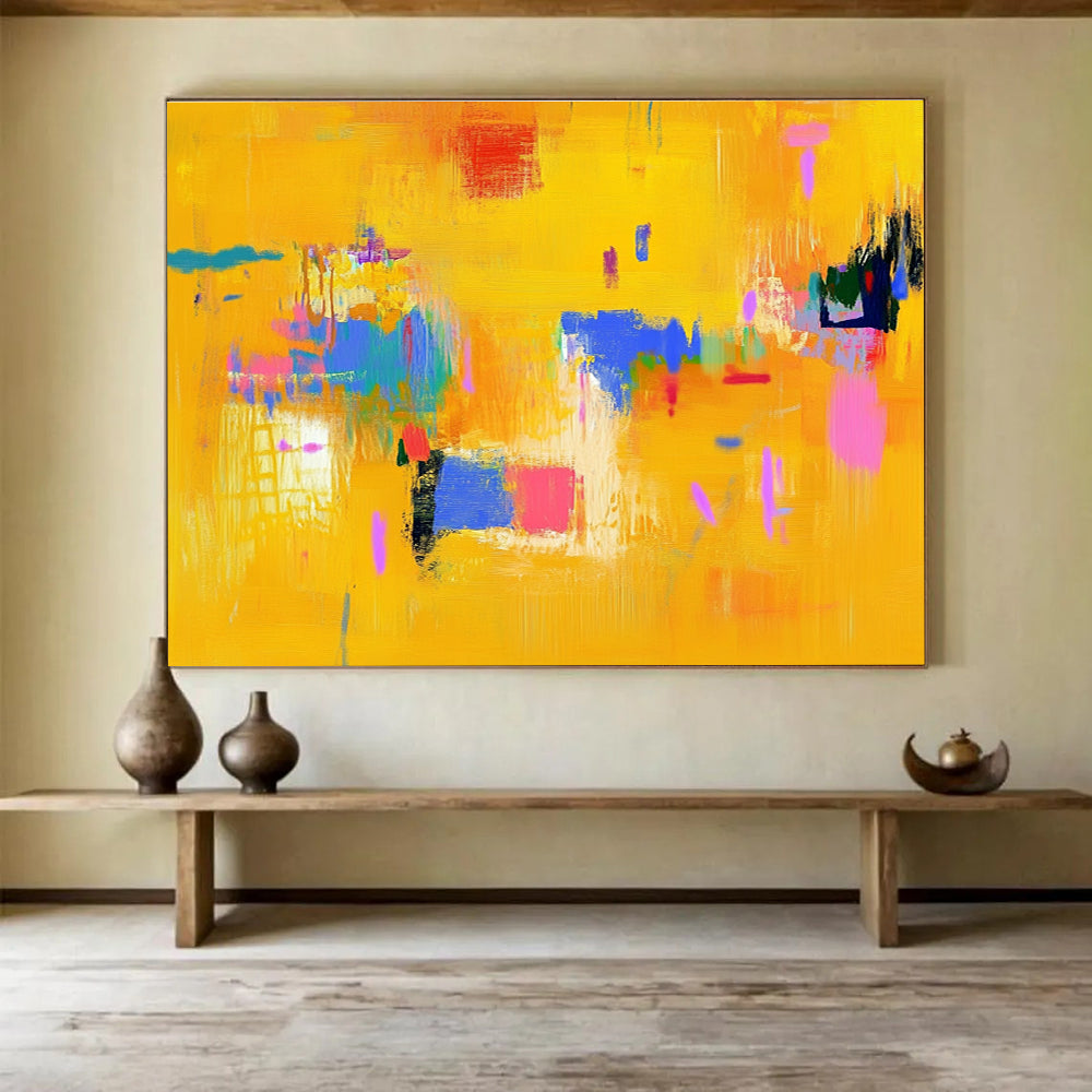 Bright Yellow Color Block Abstract Painting ABS306
