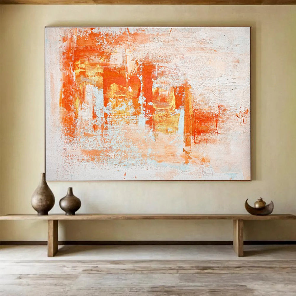 Orange and White Abstract Painting for Creative Coworking Spaces YHT377