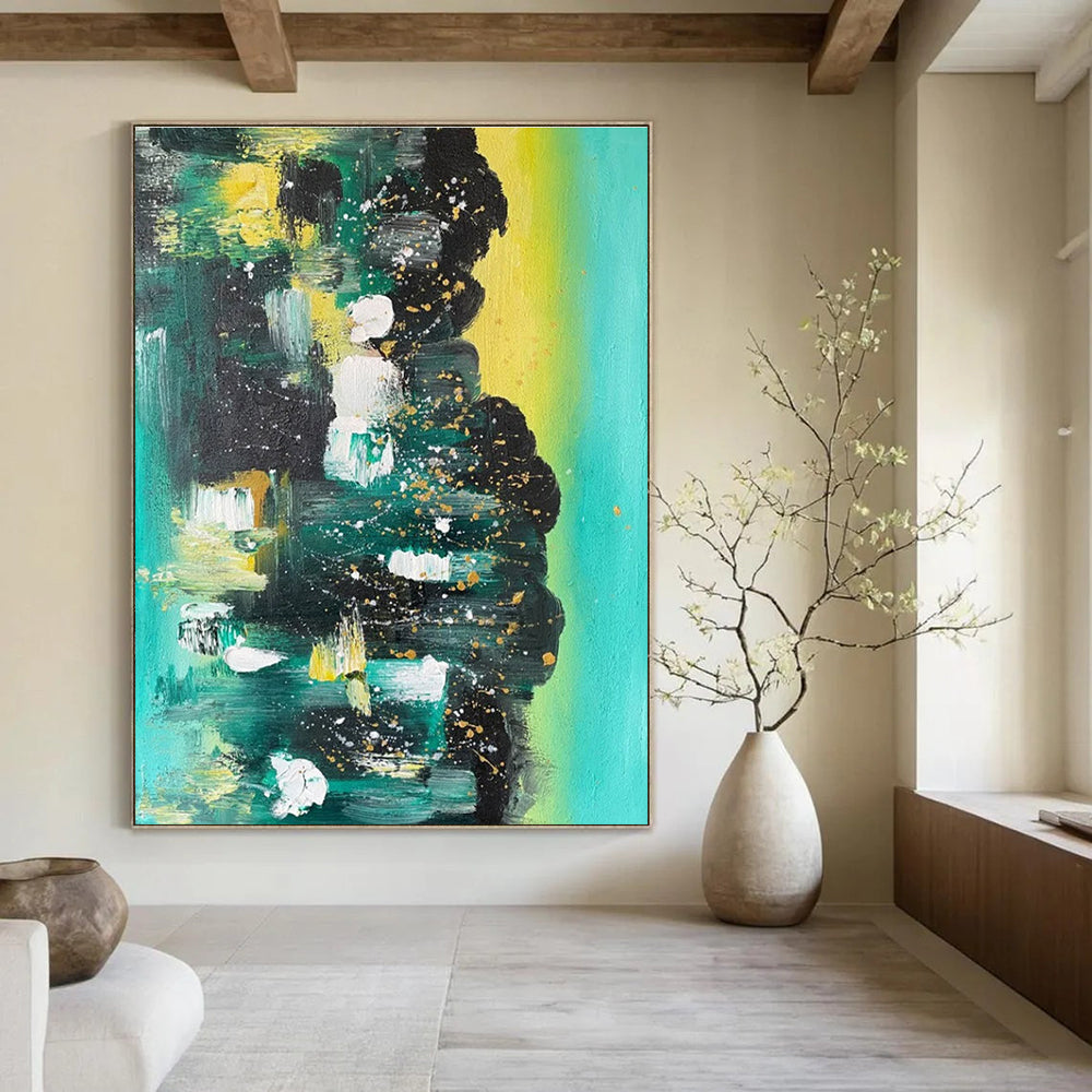 Green and Blue Abstract with Gold Abstract Painting for Luxury Hotel Spa Suites HENG038