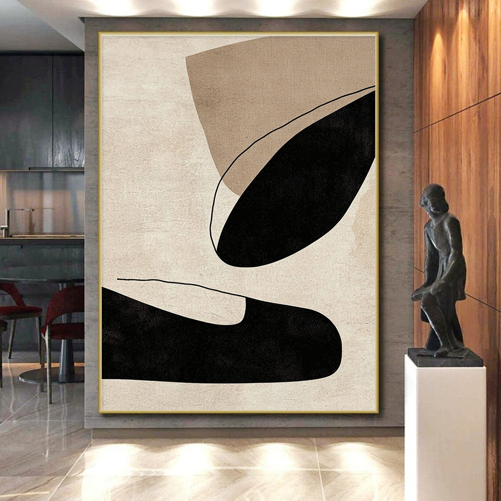 Minimalist Black and Beige Abstract Painting with Quiet Sophistication WINK314