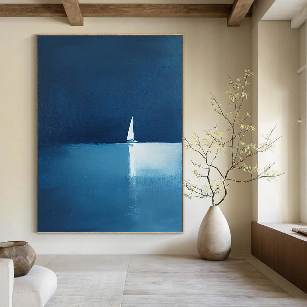 Distant Sailboat Reflection Minimalist Nautical Abstract Painting GAB0224