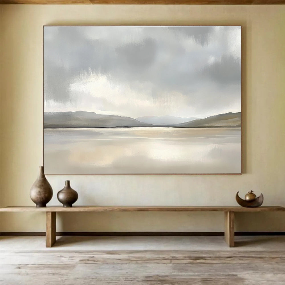 Minimalist Monochrome Lake - Mountain Abstract Painting ABS233