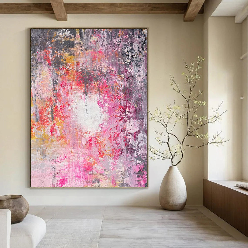 Pink and Gray Abstract Painting for Romantic Living Spaces HENG470