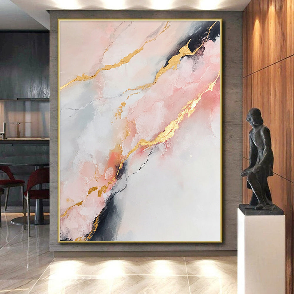 Pink and Gold Marble - like Abstract Painting with Luxurious Flow WINK279