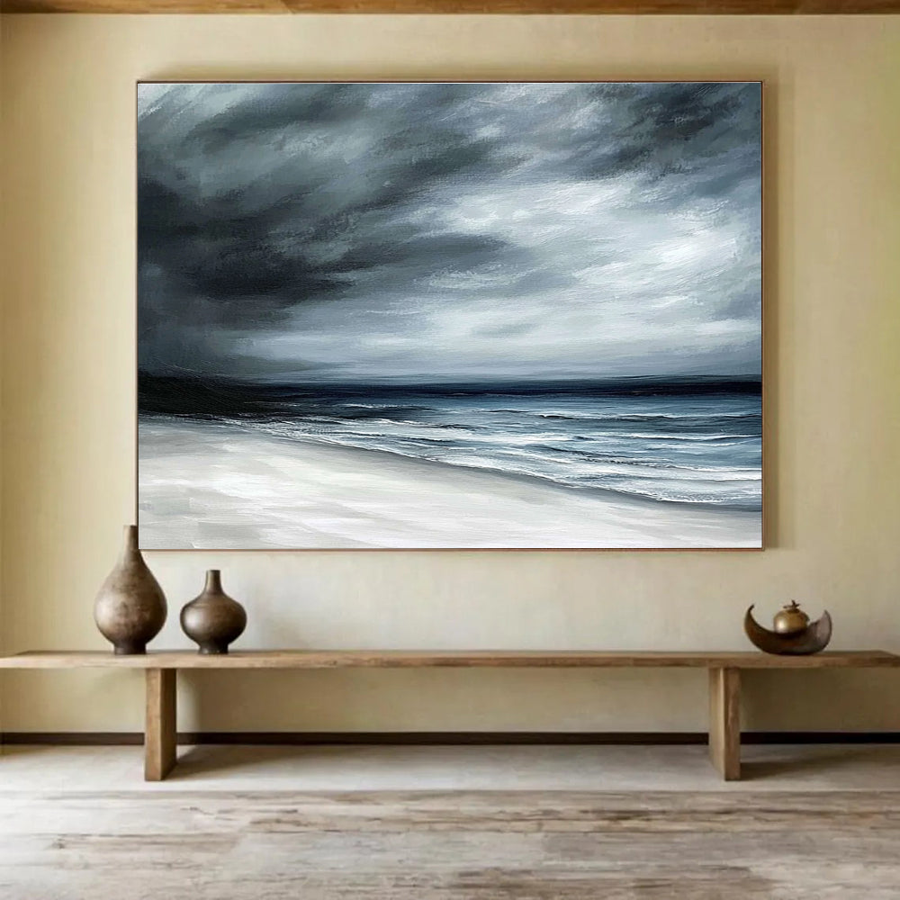 Stormy Coastal Landscape with Dark, Mood Tones Abstract Painting ABS339