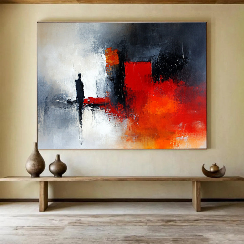 Red and Black Abstract Figure with Dramatic Tones Abstract Painting ABS389
