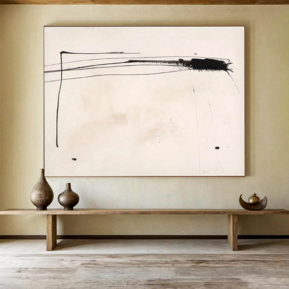 Black - Line Minimalist Abstract Painting for Contemporary Galleries YHT056