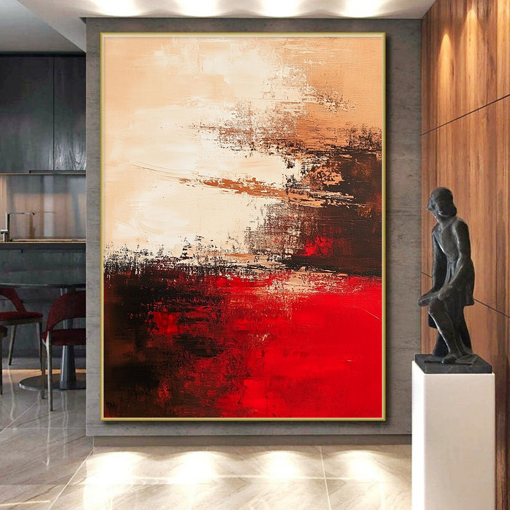 Beige Red Black Abstract Painting with Subtle Drama WINK664