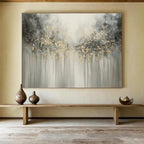 Gray and Gold Dripping Trees Abstract Painting for Elegant Living Rooms YHT320