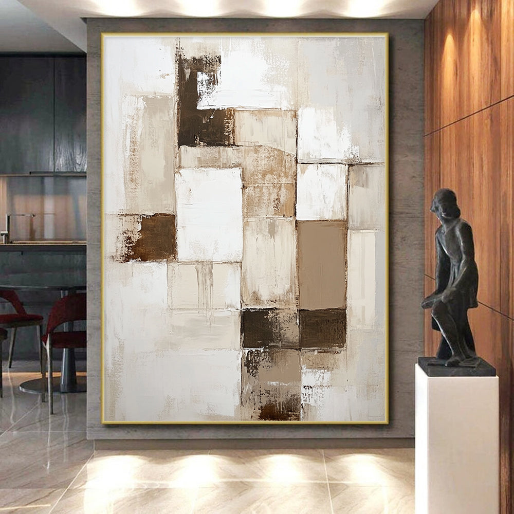 Beige Brown Abstract Blocks Painting with Subtle Textures WINK635