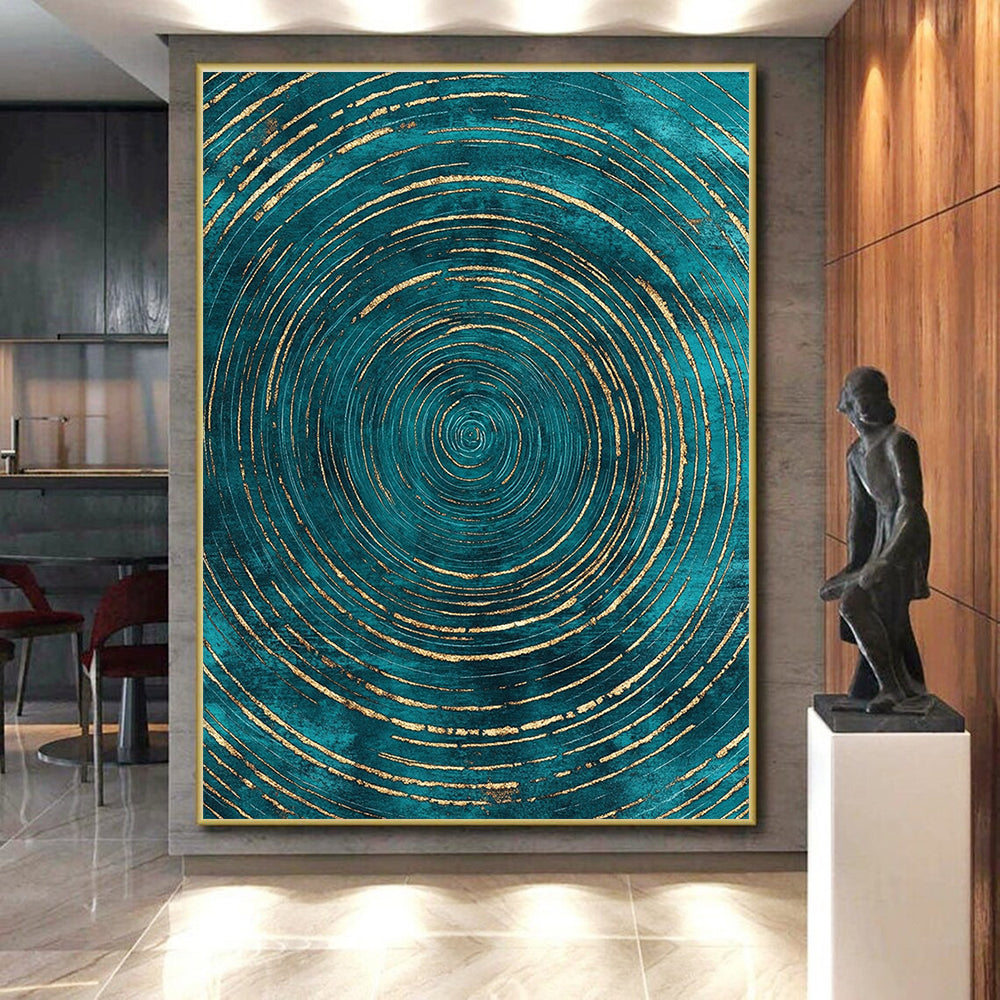 Teal and Gold Circular Abstract Painting with Regal Rhythm WINK284