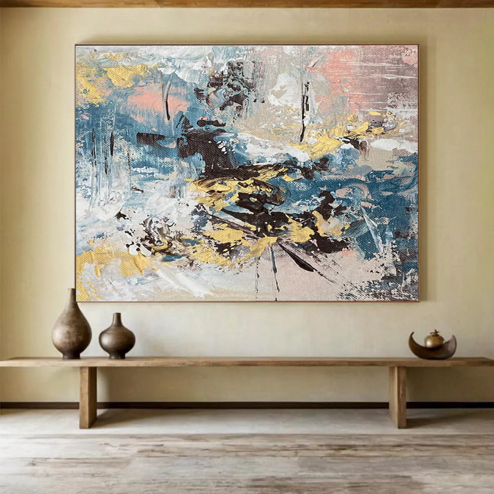 Blue and Yellow Abstract Painting for Coastal Resort Restaurants YHT373