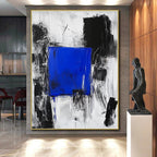 Blue Square in Black and White Chaos Abstract Painting with Focal Contrast WINK025