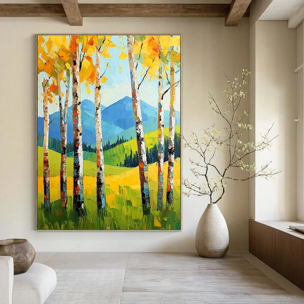 Summer Birch Landscape Abstract Painting for Bright, Airy Bedrooms GAB1287