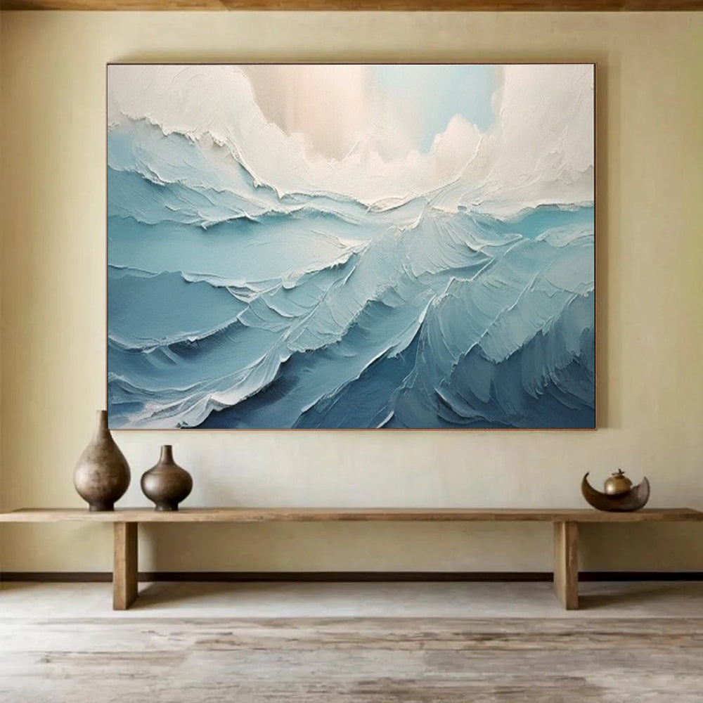 Blue Wave Abstract Painting for Nautical - Themed Bathrooms YHT227