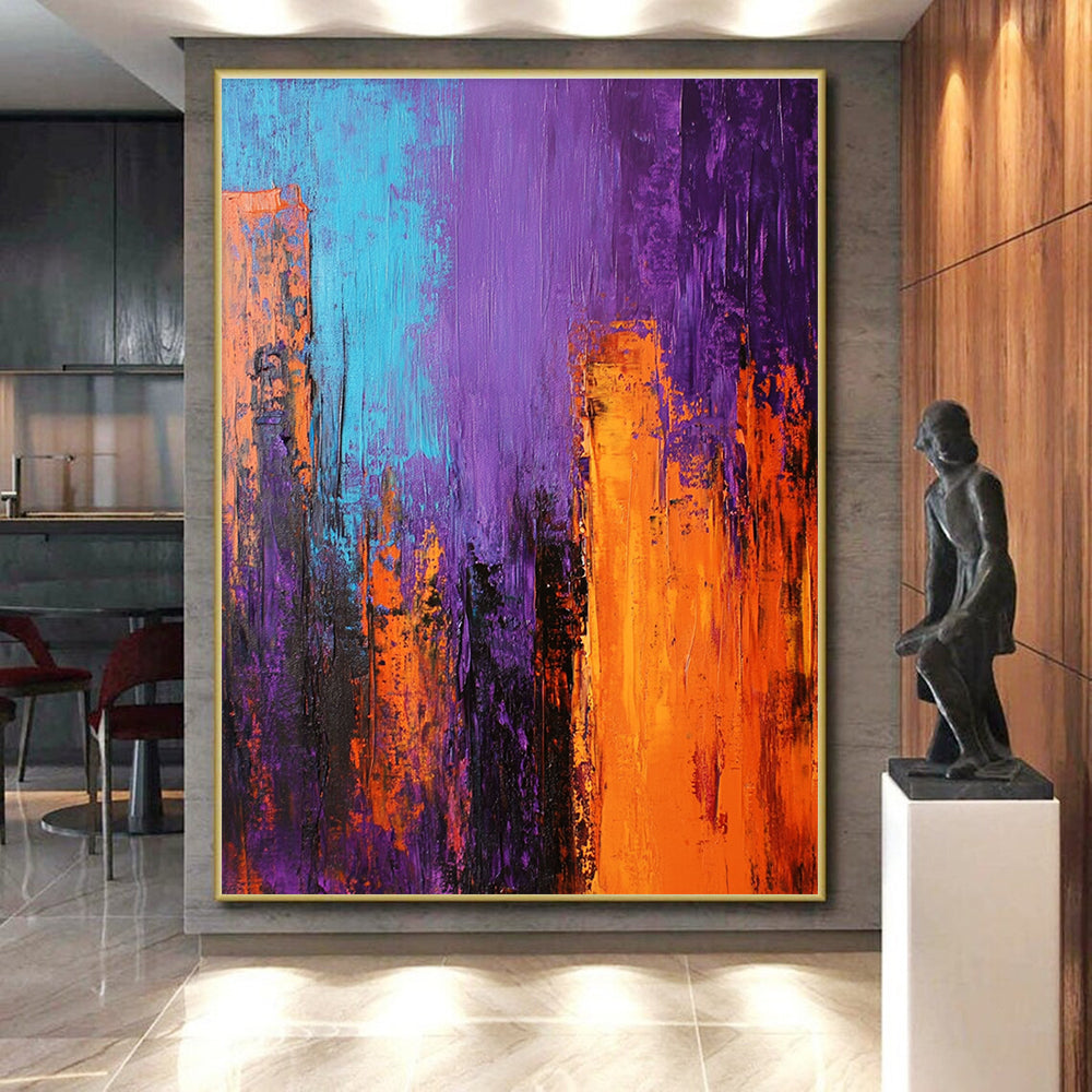 Purple Orange City Abstract Painting with Urban Energy WINK571