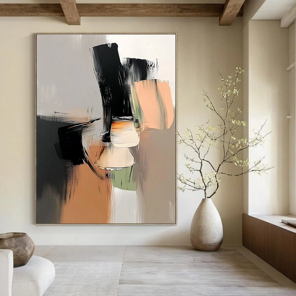 Black and Beige Abstract Painting for Minimalist - Themed Studies GAB1051