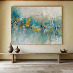 Teal and Gold Abstract Band Painting for Coastal - Themed Restaurants YHT342