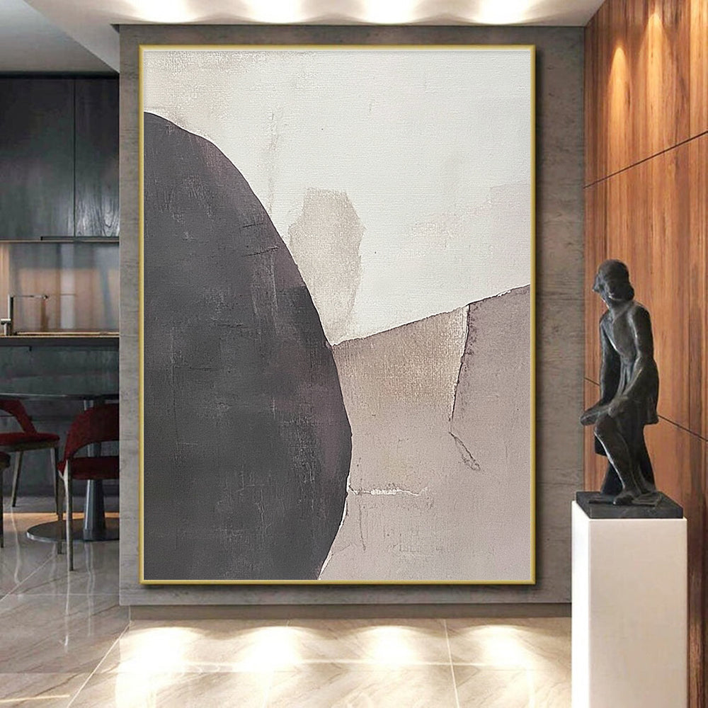 Gray and Beige Abstract Painting with Minimalist Shapes WINK846