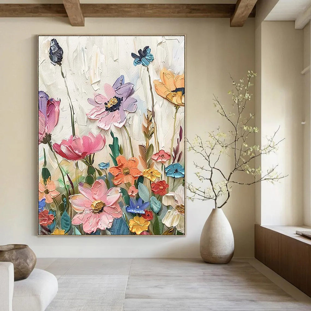 Textured Floral Field Abstract Painting for Feminine Home Studios HENG081